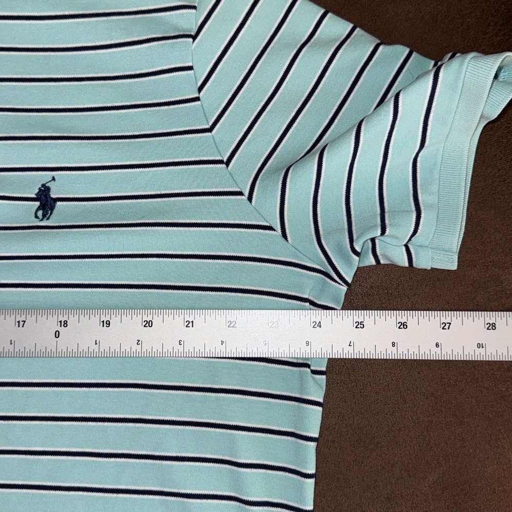 Polo Ralph Lauren Mens‎ Striped Short Sleeve Polo Shirt Aqua Navy XL - Picture 9 of 10